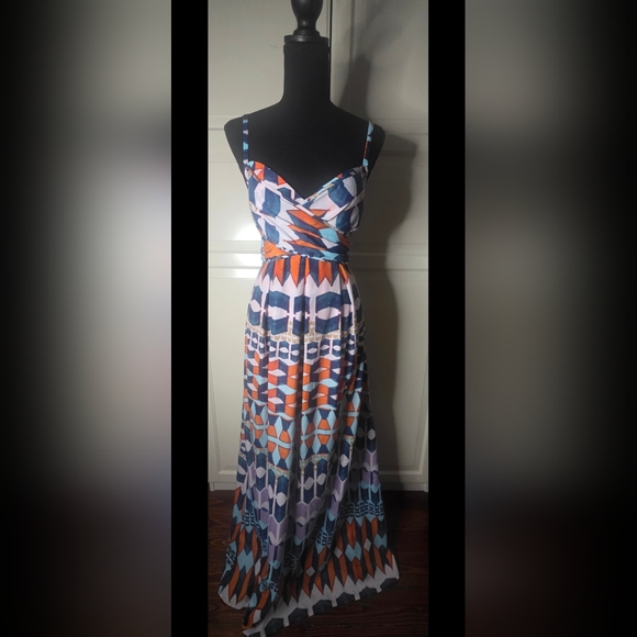 Jessica Simpson Boho Maxi Dress | Op Art Print | Size 2 - Picture 1 of 6